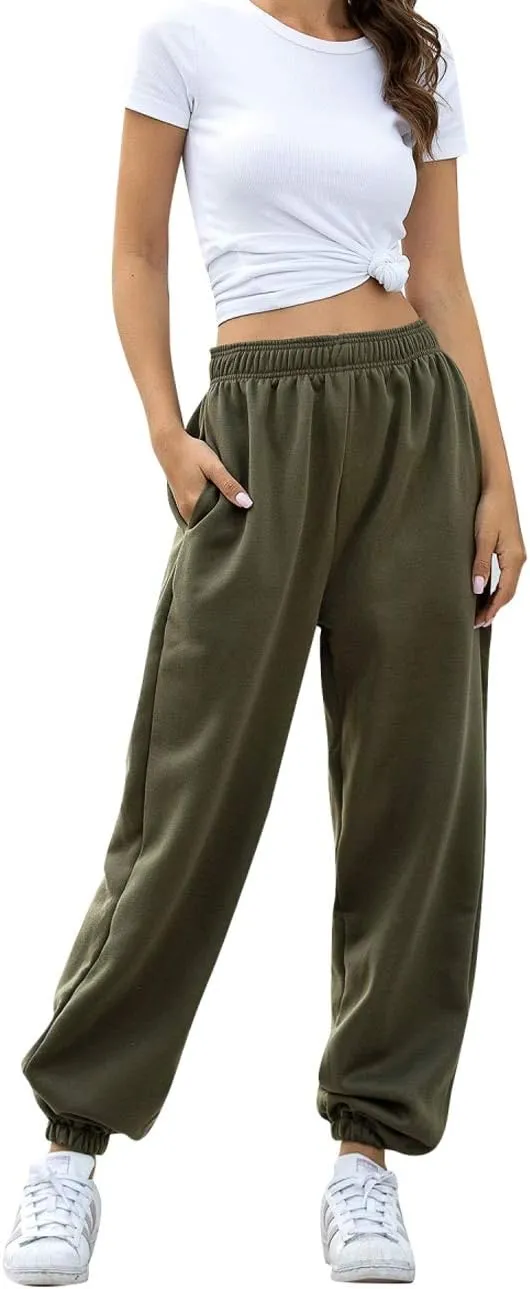 HeSaYep Women's High Waisted Sweatpants Workout Active Joggers Pants Baggy Lounge Bottoms
