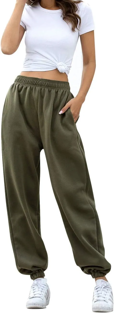 HeSaYep Women's High Waisted Sweatpants Workout Active Joggers Pants Baggy Lounge Bottoms