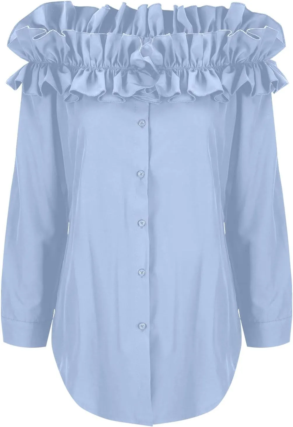 HGps8w Women's Ruffle Off the Shoulder Blouses Fall Dressy Button Down Long Sleeve Shirts Irregualr Hem Business Tunic Tops