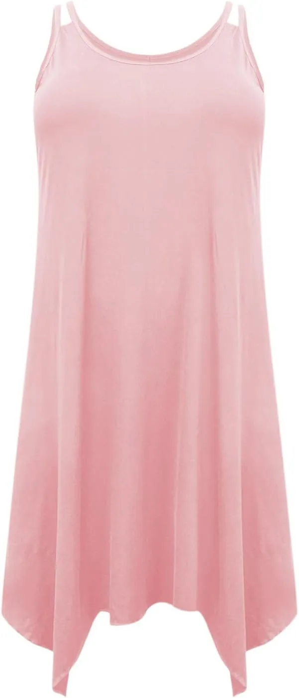 hlysgo Plus Size Dress for Women 2025 Summer Sleeveless V Neck Mini Dresses Casual Loose Fit Handkerchief Hem Short Sundress