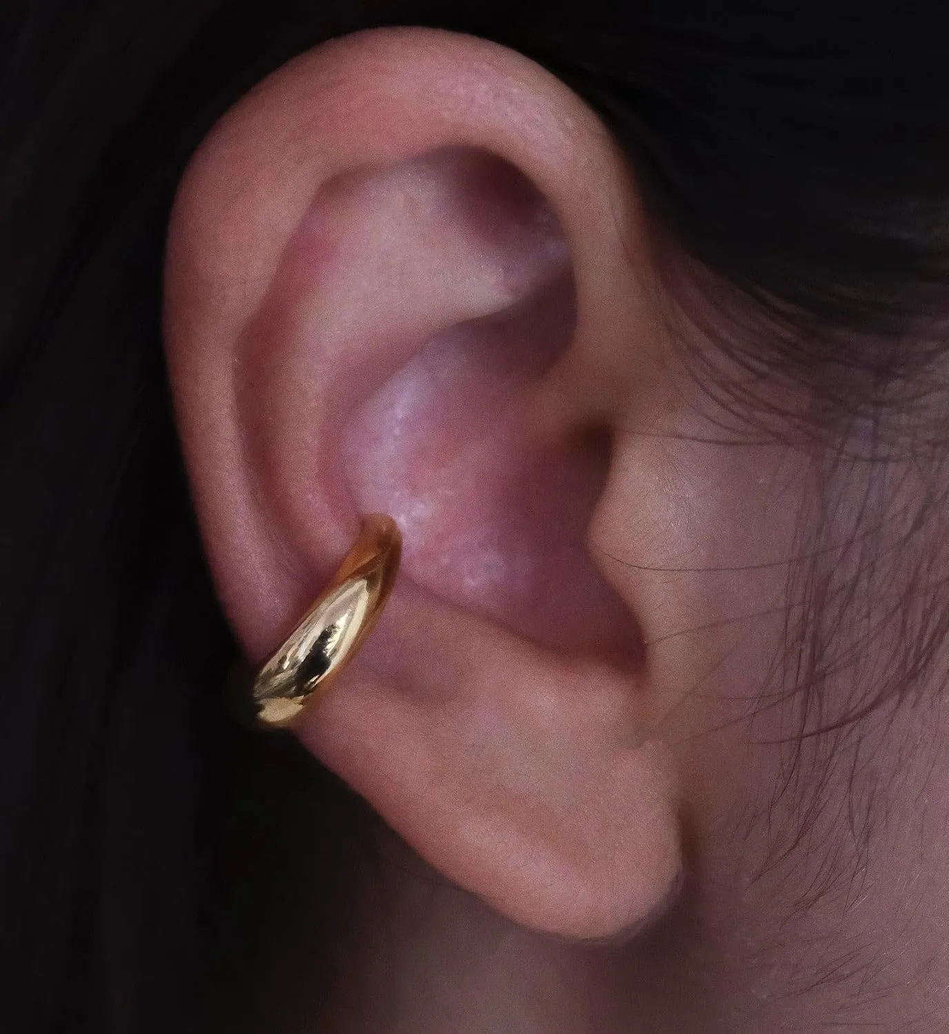 Hollow Dome Ear Cuff for Women in 925 Sterling Silver with 18K Gold Vermeil | Lightweight Non-Pierced Cuff Earring | Minimalist Hypoallergenic Jewelry