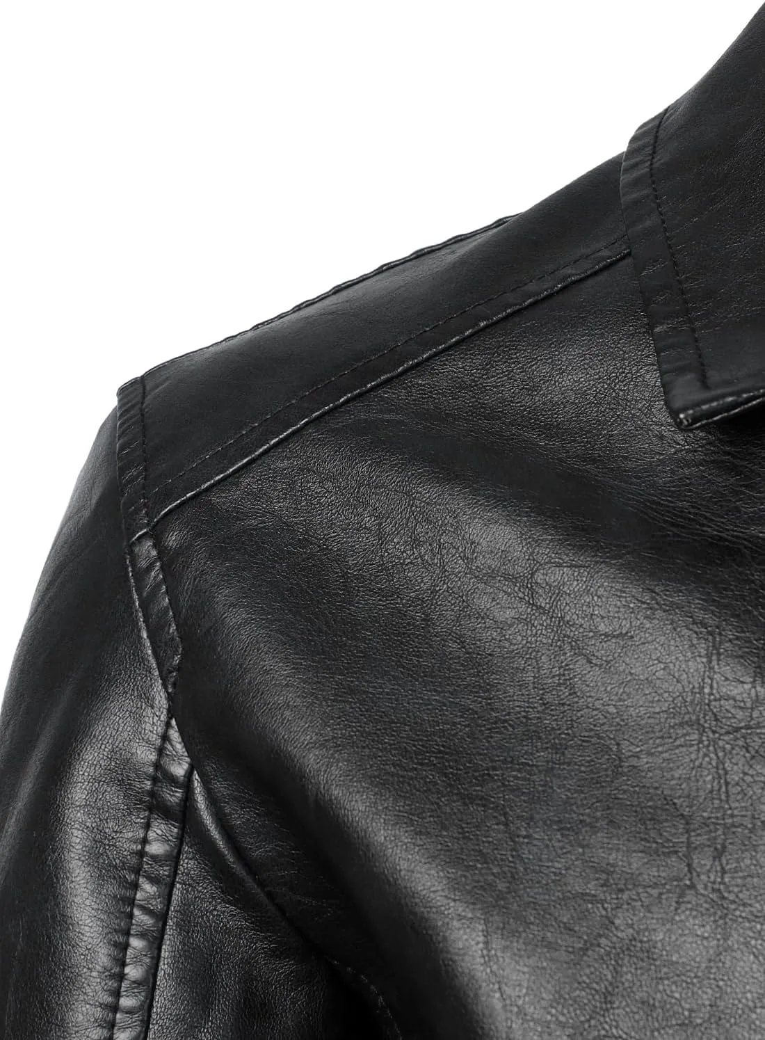 HOOD CREW Mens Faux Leather Bomber Jacket Classic Style Motorcycle Jackets
