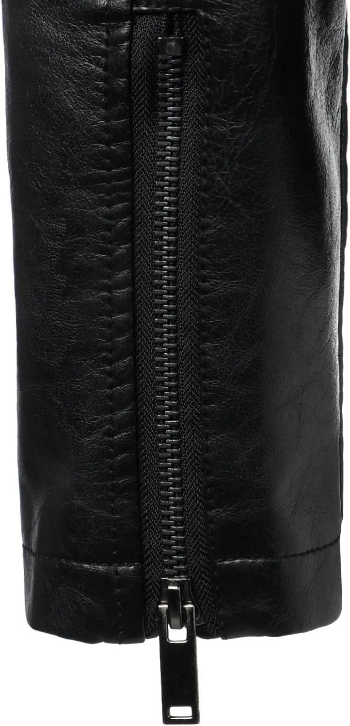 HOOD CREW Mens Faux Leather Bomber Jacket Classic Style Motorcycle Jackets