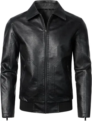 HOOD CREW Mens Faux Leather Bomber Jacket Classic Style Motorcycle Jackets