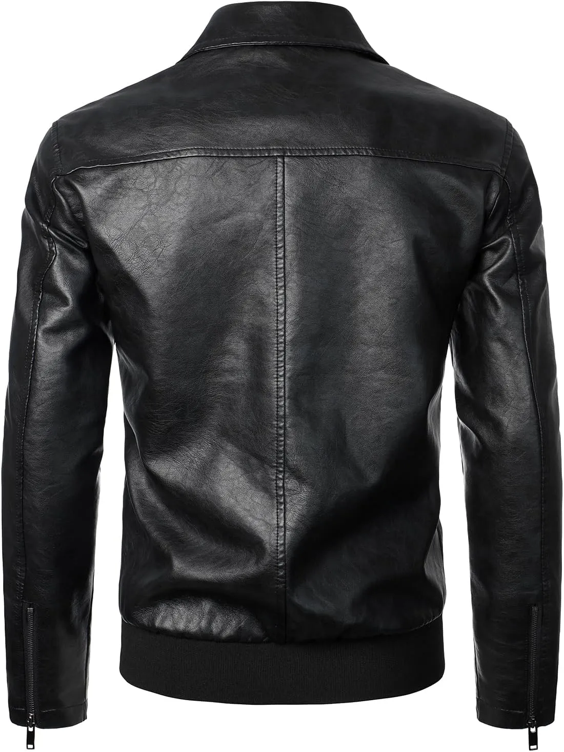 HOOD CREW Mens Faux Leather Bomber Jacket Classic Style Motorcycle Jackets