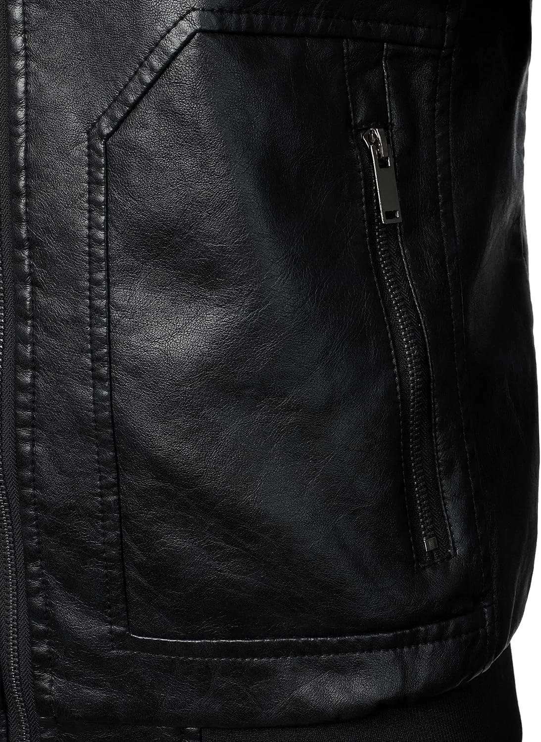 HOOD CREW Mens Faux Leather Bomber Jacket Classic Style Motorcycle Jackets