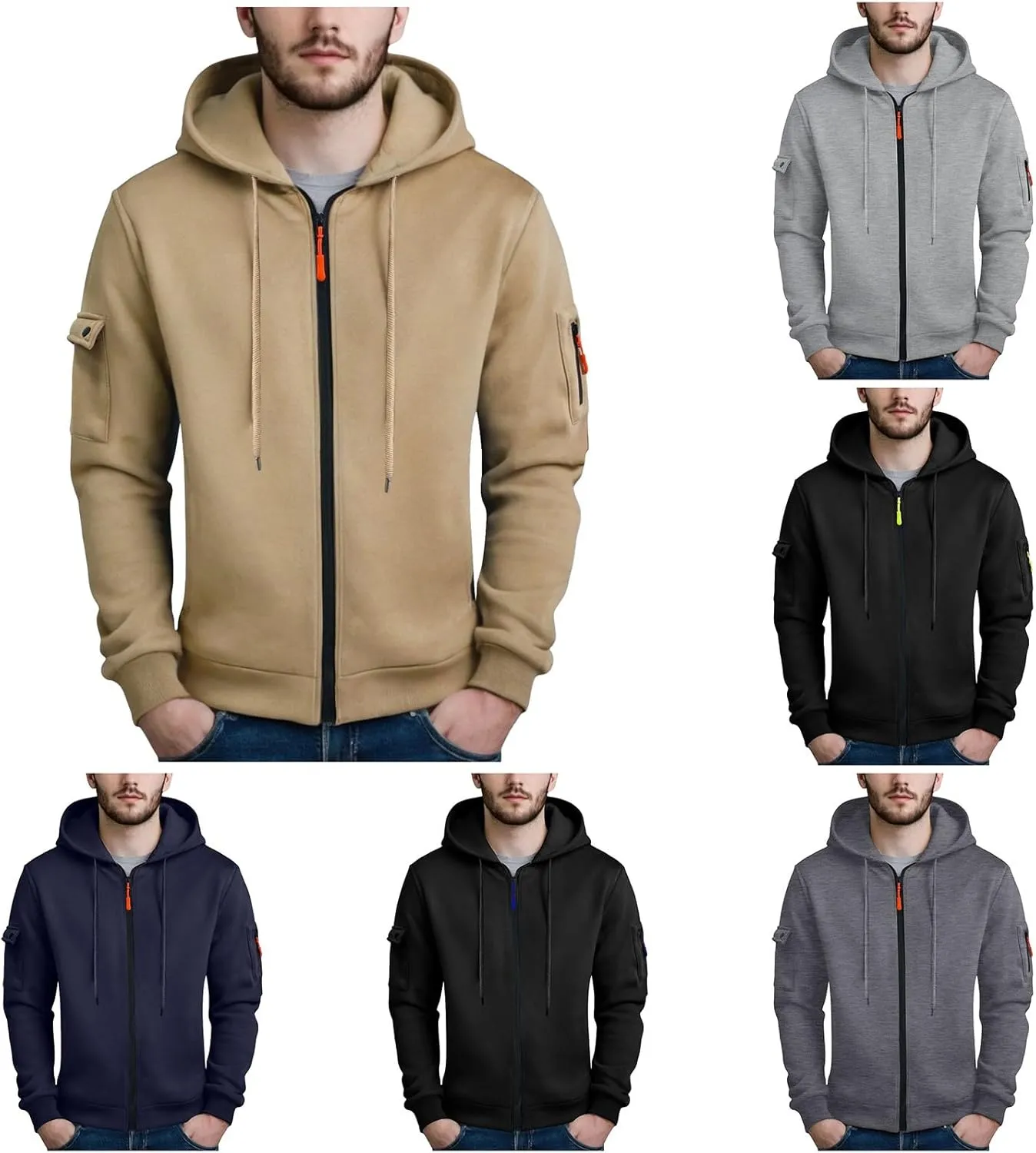 Hoodies for Men Full Zip Up Long Sleeve Sports Hooded Jacket Casual Gym Athletic Sweatshirt Coats with Zip Pockets
