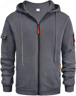 Hoodies for Men Full Zip Up Long Sleeve Sports Hooded Jacket Casual Gym Athletic Sweatshirt Coats with Zip Pockets