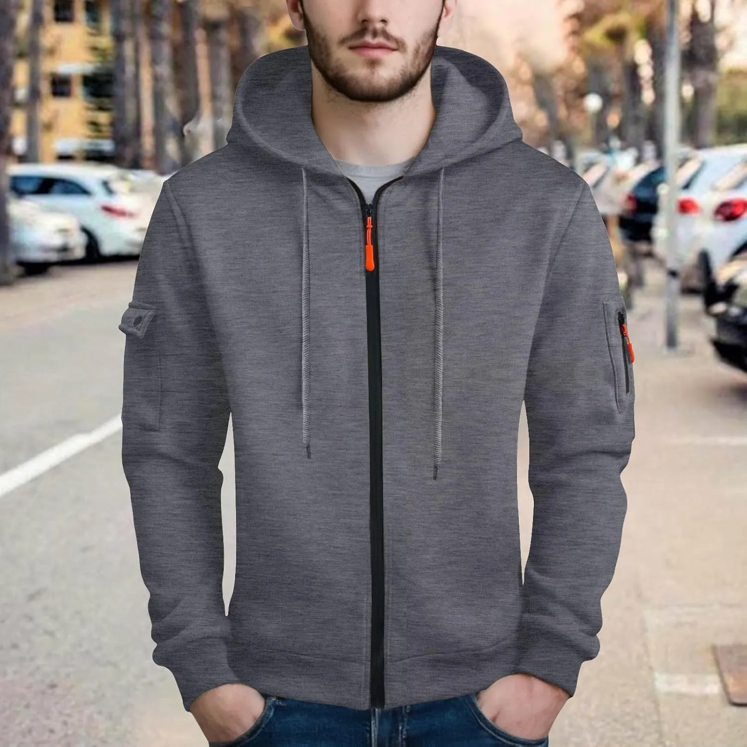 Hoodies for Men Full Zip Up Long Sleeve Sports Hooded Jacket Casual Gym Athletic Sweatshirt Coats with Zip Pockets