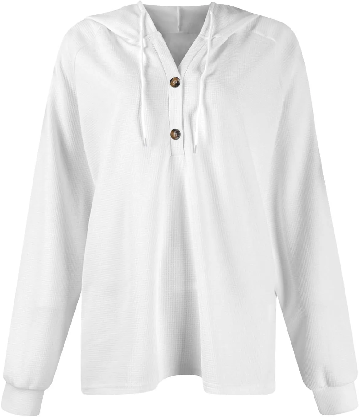 Hoodies for Women Waffle Knit Drawstring Button V Neck Hooded Oversized Sweatshirt Casual Comfy Pullover Sweater