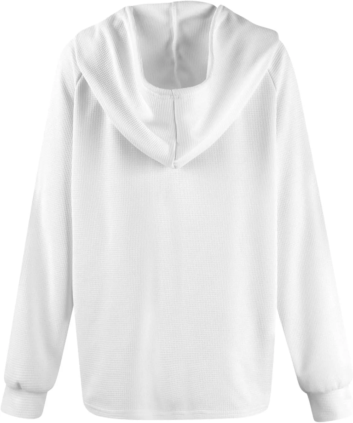 Hoodies for Women Waffle Knit Drawstring Button V Neck Hooded Oversized Sweatshirt Casual Comfy Pullover Sweater