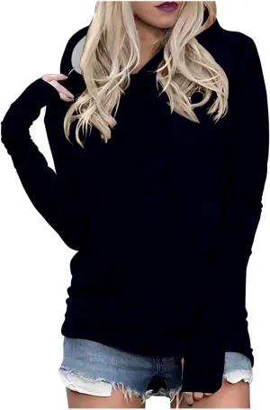 Hoodies with Thumb Holes for Women Long Sleeve Pullover Shirts 2024 Fall Tops Plus Size