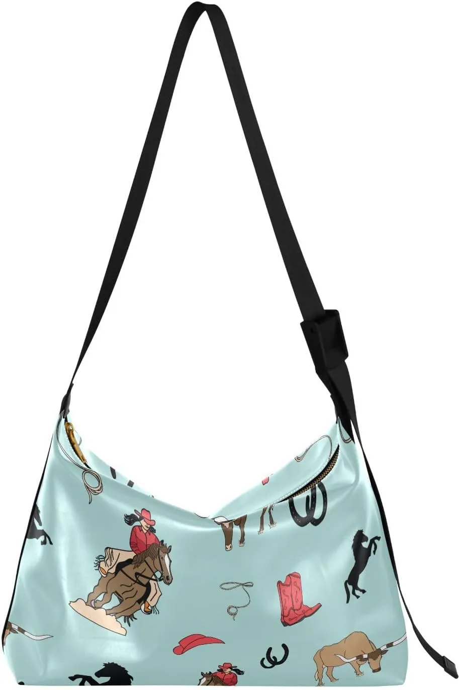 Horses and Cowgirls Hobo Crossbody Bags for Women Leather Large Shoulder Bag Cross Body Brown and Red Trendy Womens Tote Bags Handbag for Travel Shopping