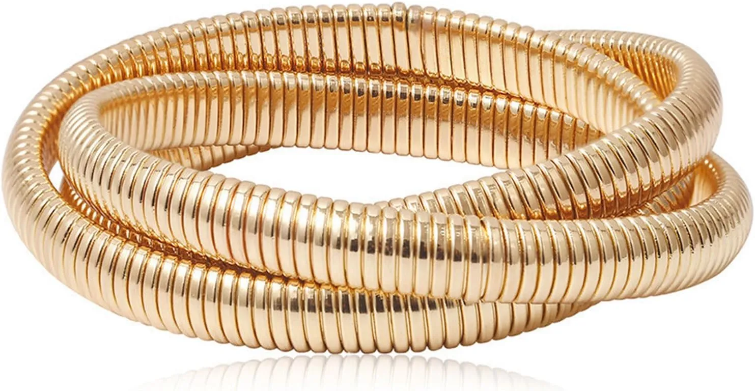 HUASAI Gold Bangles for Women Non Tarnish Chunky Gold Bracelets Trendy Stackable Gold Bracelet Set Minimalist Jewelry Gift