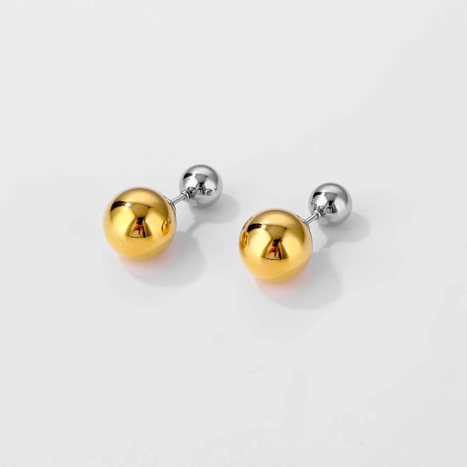 Hypoallergenic Stainless Steel Earrings for Women - 18K Gold & Silver Double Ball Studs, Minimalist Dainty Jewelry for Daily/Wedding/Gift (Geometric, Two-Tone, Trendy)