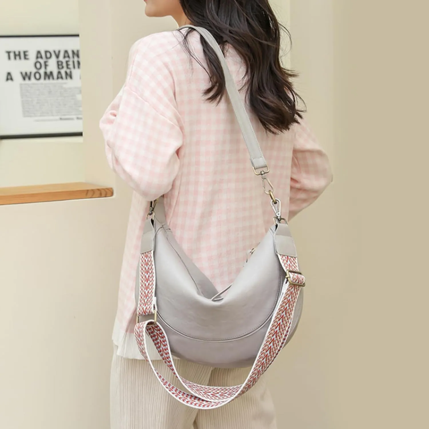 I IHAYNER Crescent Shoulder Bags for Women Trendy Crossbody Hobo Purse Vegan Leather Handbag with Wide Strap for Travel