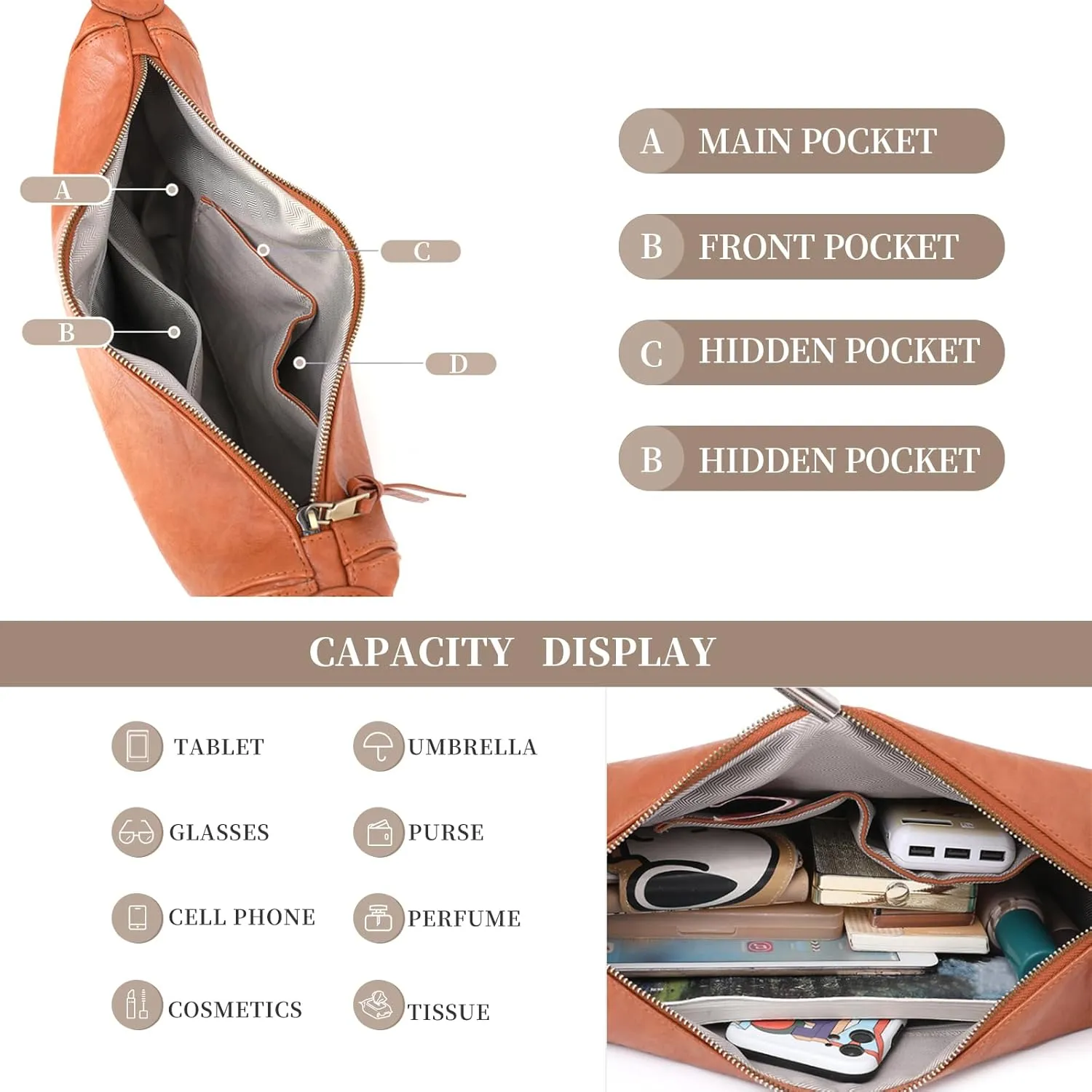 I IHAYNER Crescent Shoulder Bags for Women Trendy Crossbody Hobo Purse Vegan Leather Handbag with Wide Strap for Travel