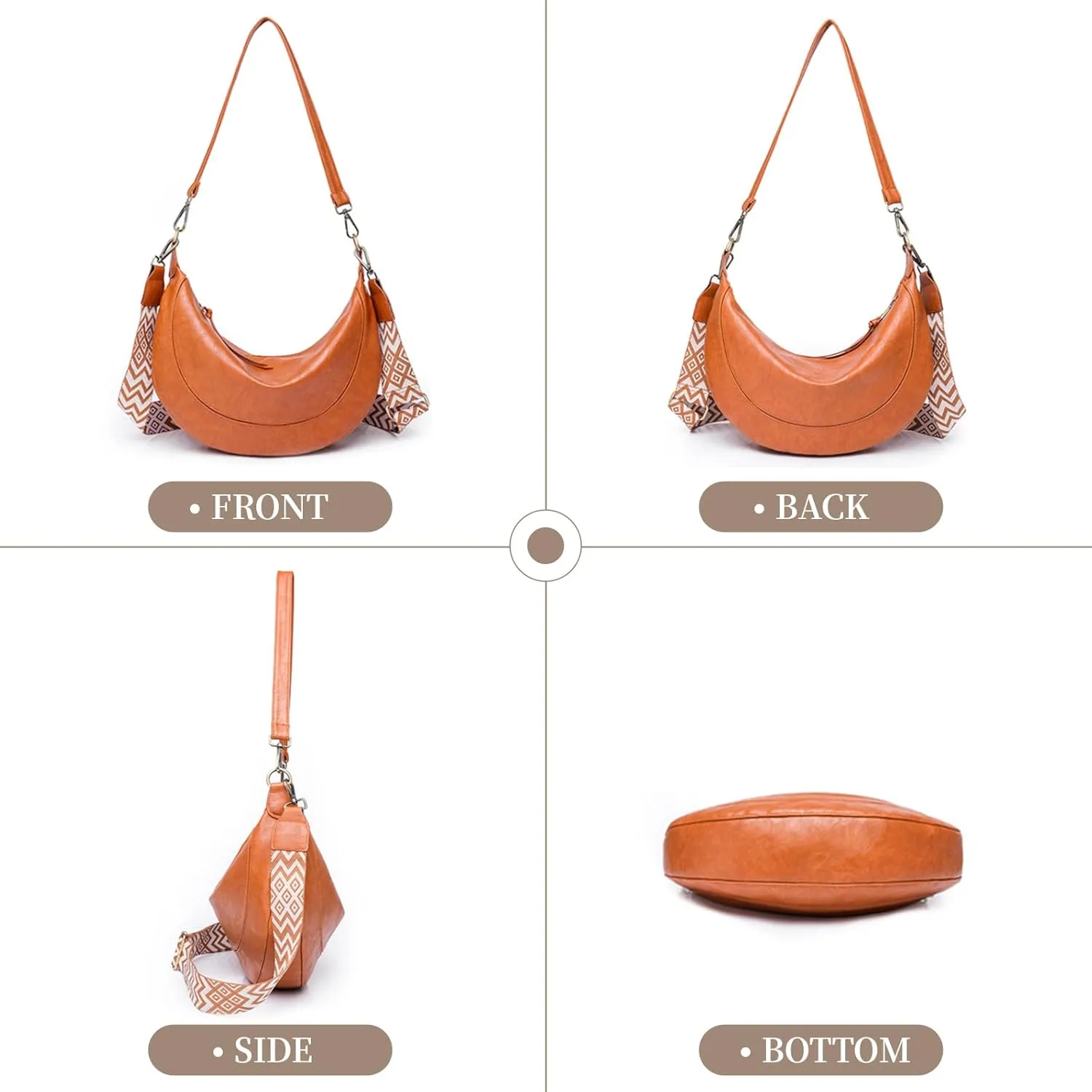 I IHAYNER Crescent Shoulder Bags for Women Trendy Crossbody Hobo Purse Vegan Leather Handbag with Wide Strap for Travel