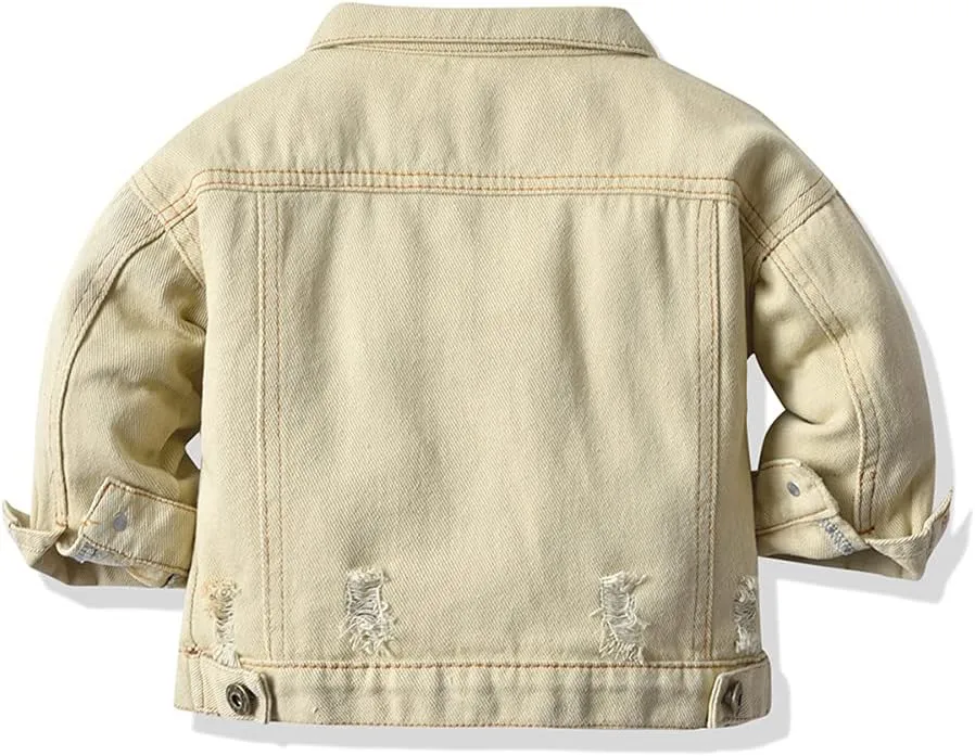 IDOPIP Toddler Kid Baby Boys Girls Denim Jacket Long Sleeve Button Down Jeans Coat Cowboy Overcoat Hoodie Casual Outwear