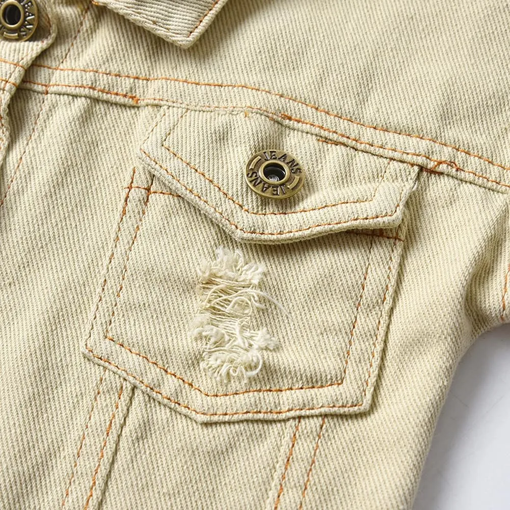 IDOPIP Toddler Kid Baby Boys Girls Denim Jacket Long Sleeve Button Down Jeans Coat Cowboy Overcoat Hoodie Casual Outwear
