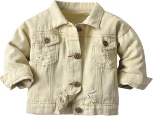 IDOPIP Toddler Kid Baby Boys Girls Denim Jacket Long Sleeve Button Down Jeans Coat Cowboy Overcoat Hoodie Casual Outwear