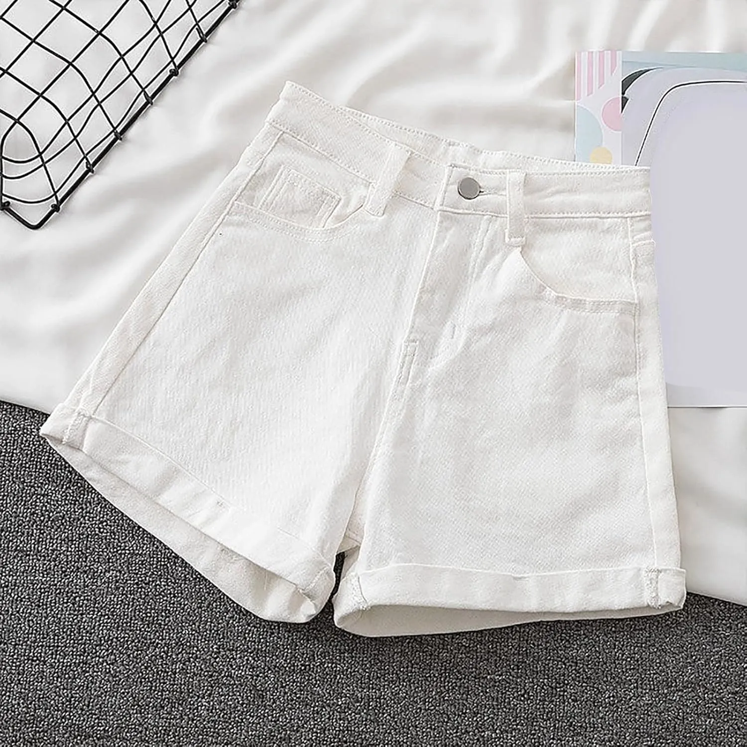 Jean Shorts for Women Summer Casual Loose Fit Elastic High Waisted Shorts Fashion Comfort Wide Leg Shorts with Pockets