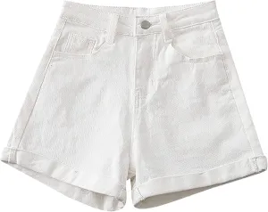 Jean Shorts for Women Summer Casual Loose Fit Elastic High Waisted Shorts Fashion Comfort Wide Leg Shorts with Pockets
