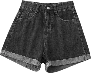 Jean Shorts for Women Summer Casual Loose Fit Elastic High Waisted Shorts Fashion Comfort Wide Leg Shorts with Pockets