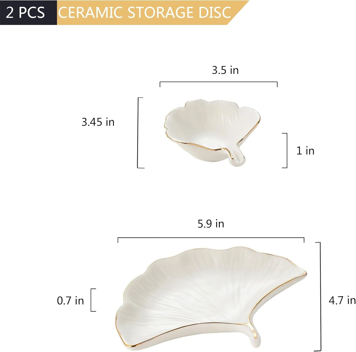 Jewelry Dish Tray Set of 2 Different Capacity Leaf Shape Ring Holder Dish Ceramic Trinket Tray for Mom Friend Sister with Beautiful Package and Perfect for Wome Festival GiftsWhite