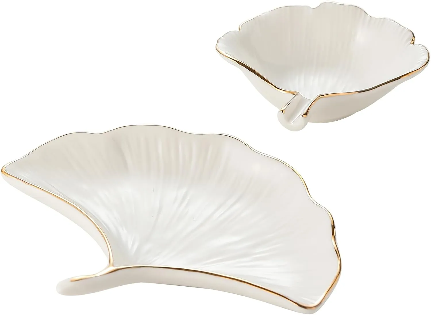 Jewelry Dish Tray Set of 2 Different Capacity Leaf Shape Ring Holder Dish Ceramic Trinket Tray for Mom Friend Sister with Beautiful Package and Perfect for Wome Festival GiftsWhite