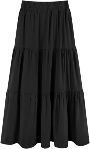 JITEM Women's Elastic High Waist Pleated A Line Tiered Midi Dress Summer Spring Boho Solid Flowy Swing Flared Long Skirt