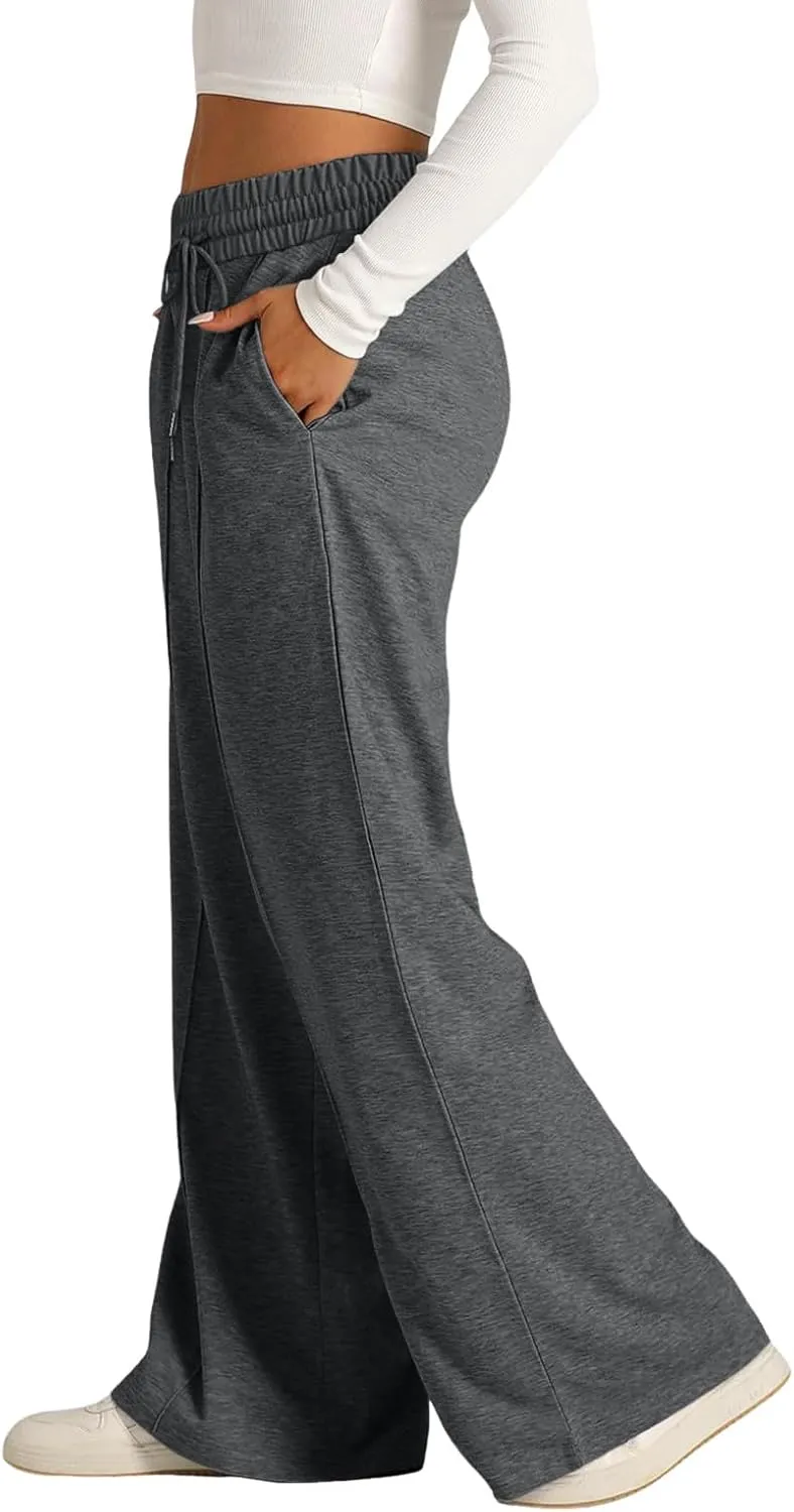 JiXiang Spring Pants for Women 2025 Casual Sweatpants Women Baggy Wide Leg Drawstring Straight Leg High Waist Joggers Trouser