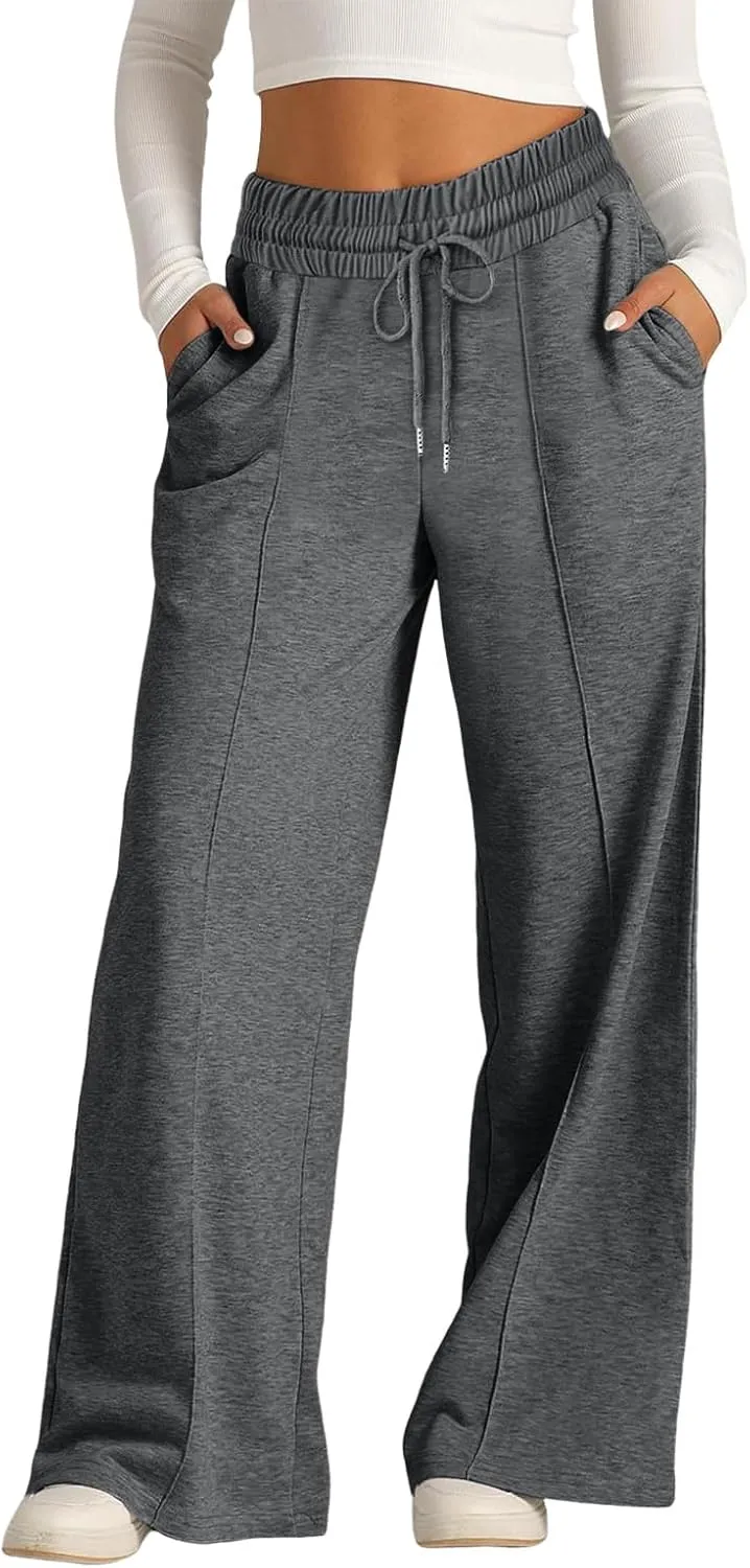 JiXiang Spring Pants for Women 2025 Casual Sweatpants Women Baggy Wide Leg Drawstring Straight Leg High Waist Joggers Trouser