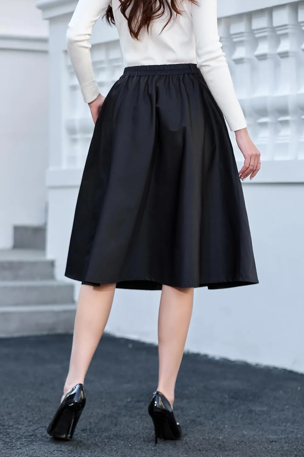 Joe Wenko Womens A-Line Flared Midi Skirt Lightweight Waterproof Skirt