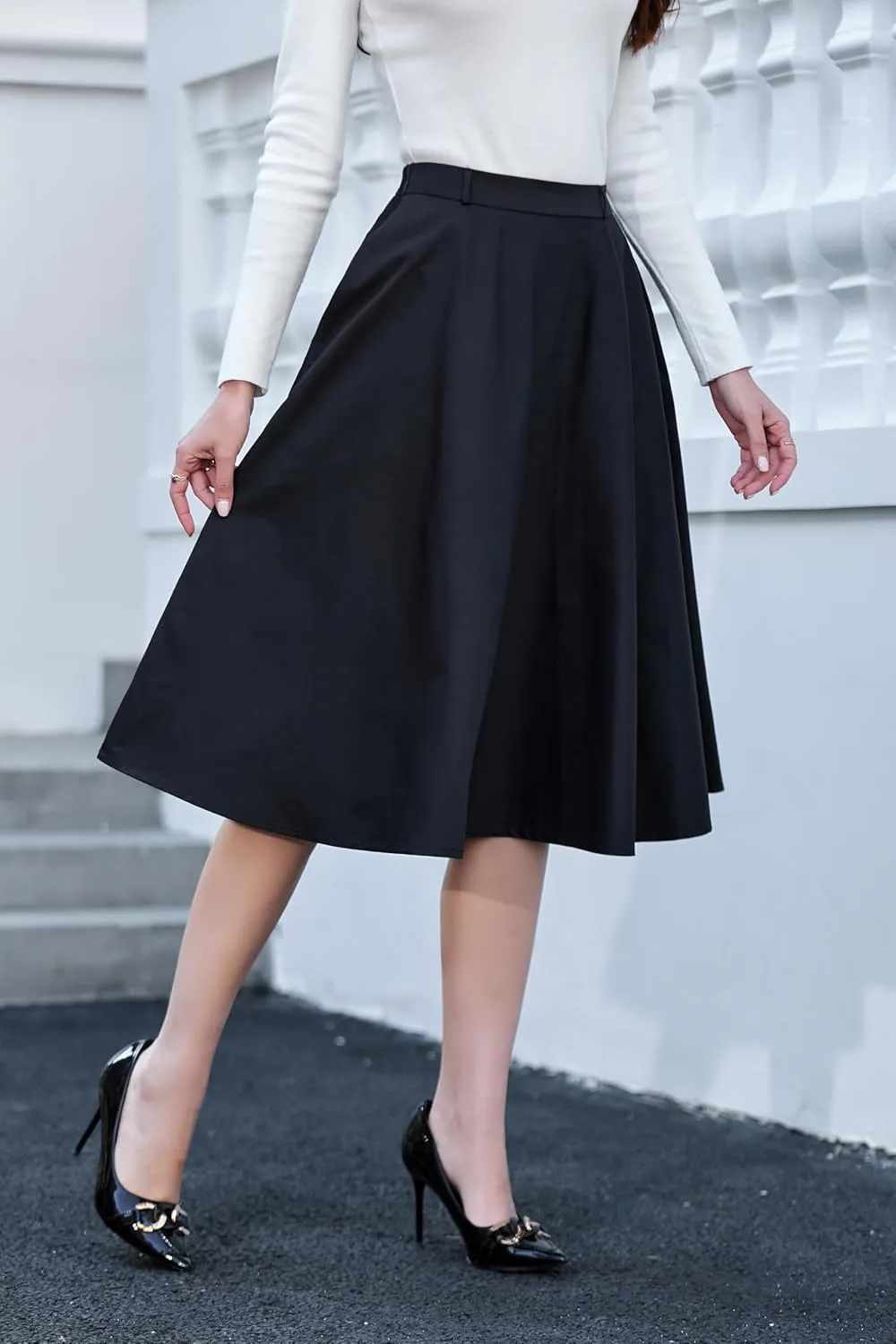 Joe Wenko Womens A-Line Flared Midi Skirt Lightweight Waterproof Skirt