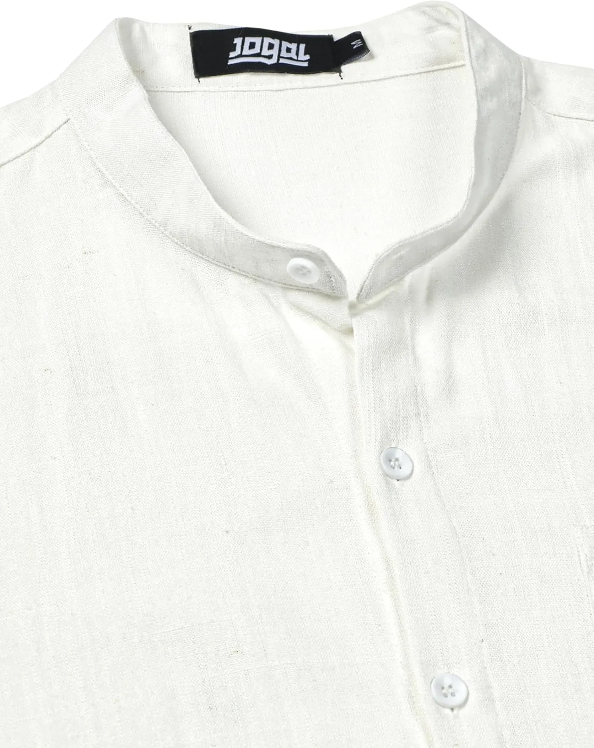 JOGAL Men's Linen Henley Shirt Banded Collar Short Sleeve Botton Down Shirts Summer Beach Shirts