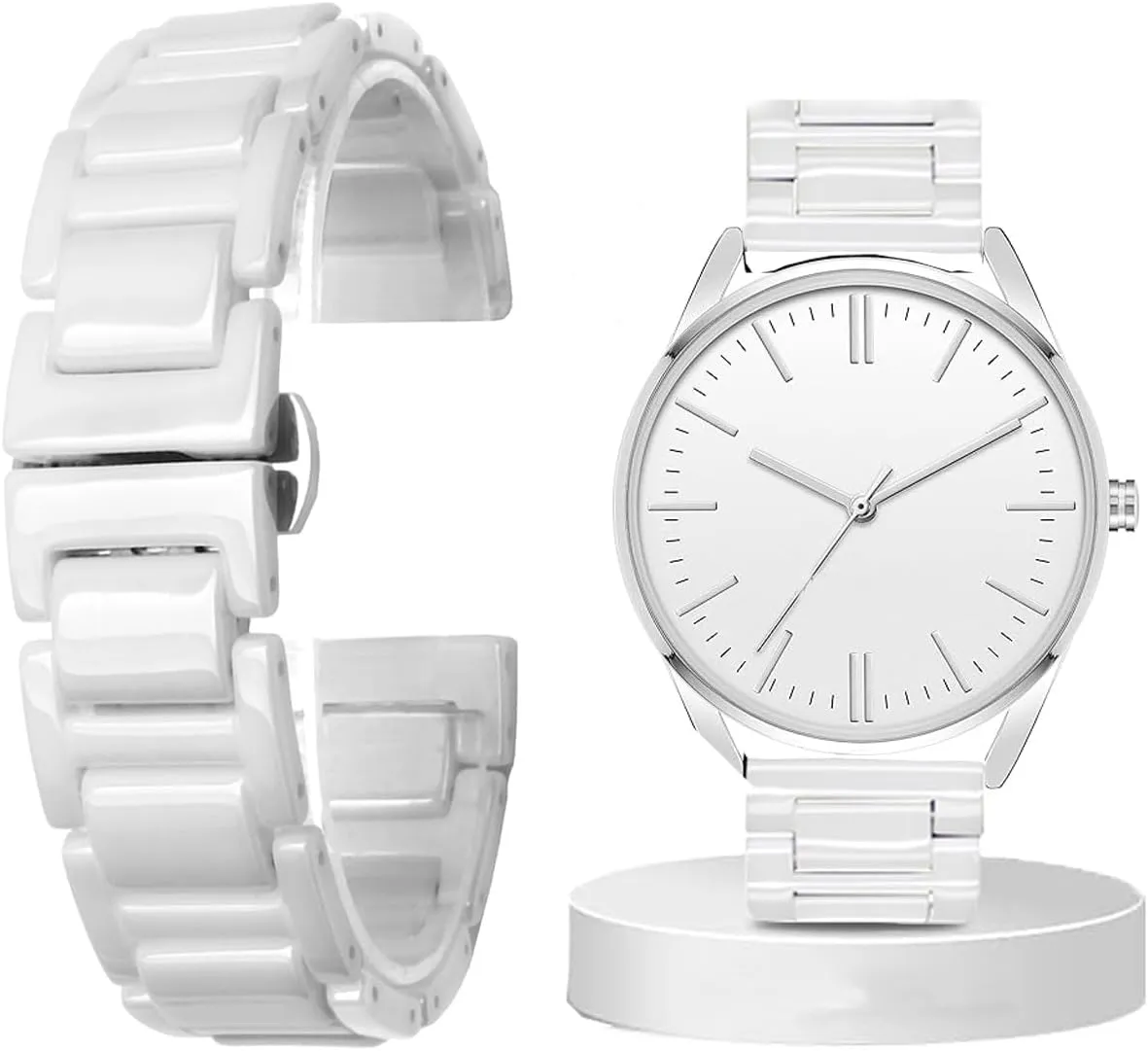 Juntan 20mm 22mm Ceramic Watch Band Quick Release Watch Replacement Strap with Stainless Steel Butterfly Deployment Clasp Watch Bracelet for Women Men