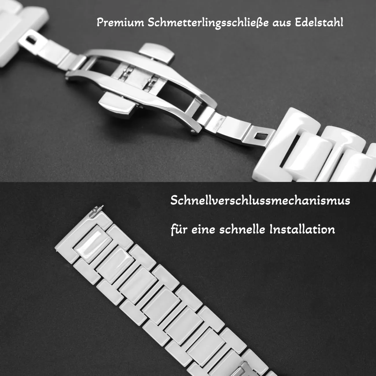 Juntan 20mm 22mm Ceramic Watch Band Quick Release Watch Replacement Strap with Stainless Steel Butterfly Deployment Clasp Watch Bracelet for Women Men