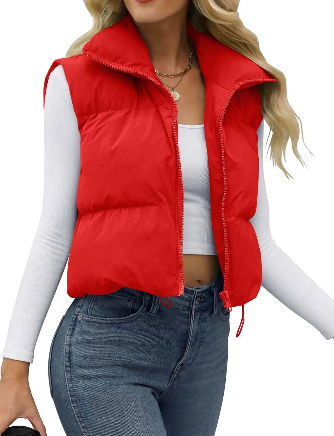 JZC Women's Crop Puffer Vest Lightweight Sleeveless Jacket 2024 Fashion Winter Outerwear Padded Gilet