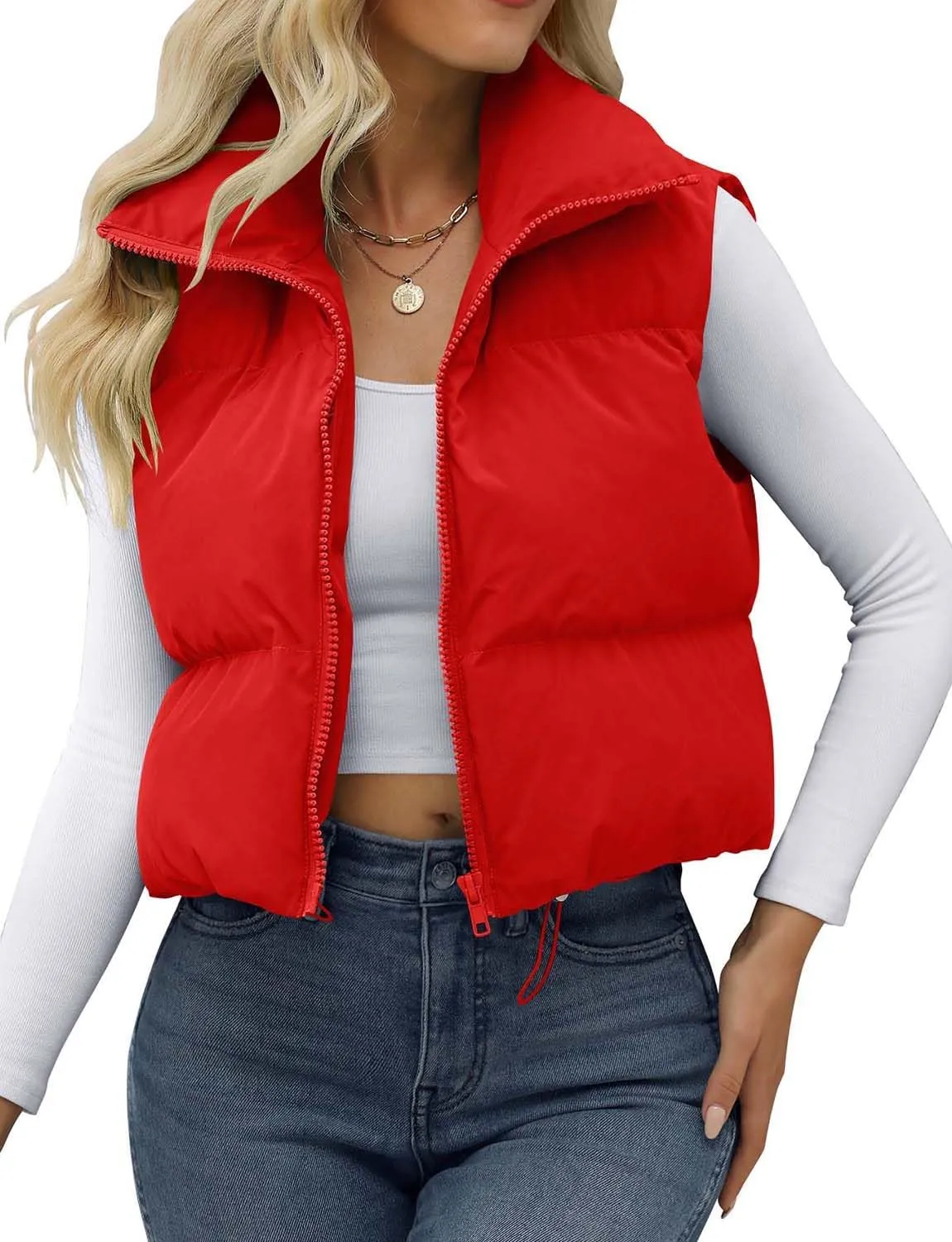 JZC Women's Crop Puffer Vest Lightweight Sleeveless Jacket 2024 Fashion Winter Outerwear Padded Gilet