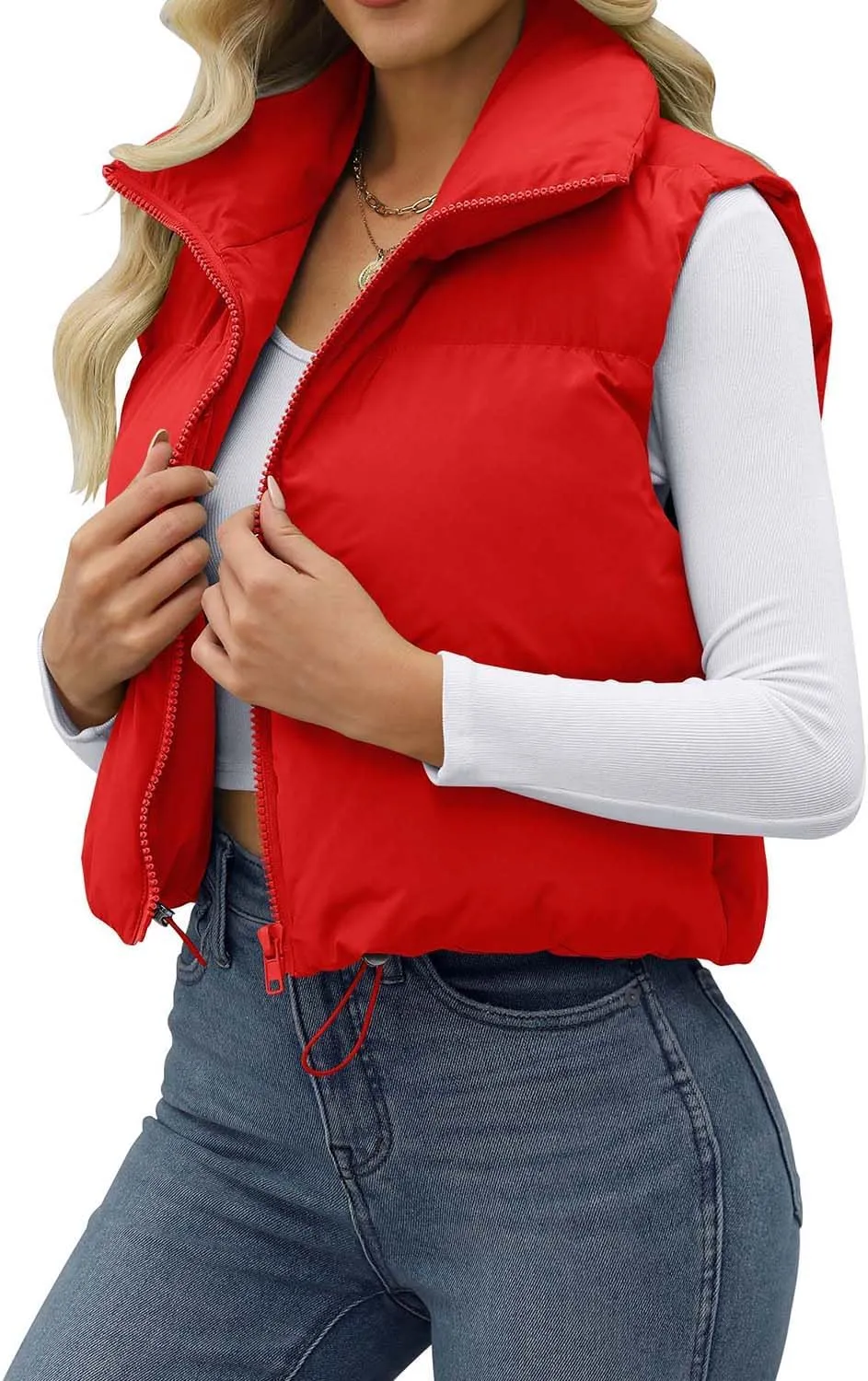 JZC Women's Crop Puffer Vest Lightweight Sleeveless Jacket 2024 Fashion Winter Outerwear Padded Gilet