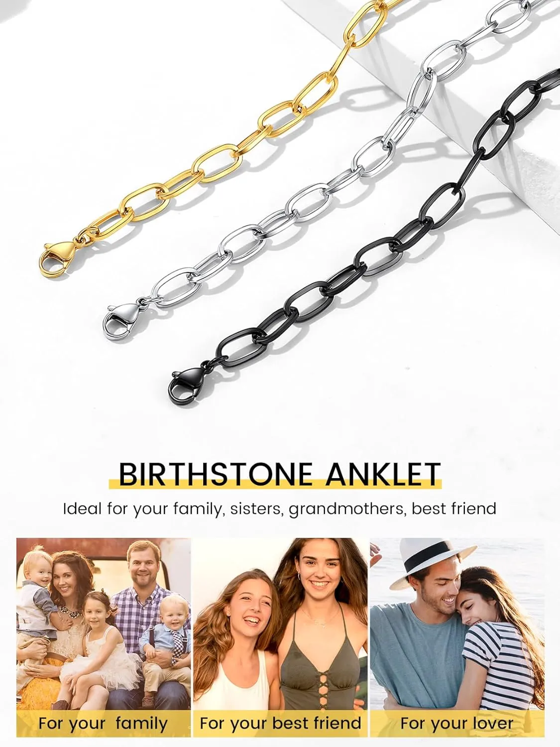 KeyStyle Paperclip Ankle Bracelets for Women, 14k Gold Plated Anklets Sets Stainless Steel Paper Clip Chain Layered Anklet Pack Summer Jewelry(2PCS, 3PCS)