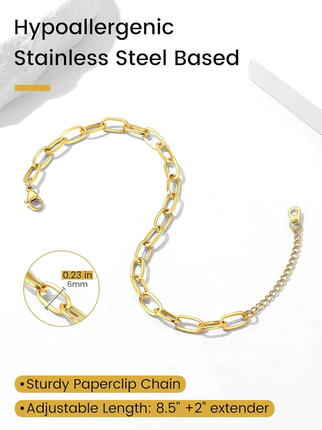KeyStyle Paperclip Ankle Bracelets for Women, 14k Gold Plated Anklets Sets Stainless Steel Paper Clip Chain Layered Anklet Pack Summer Jewelry(2PCS, 3PCS)