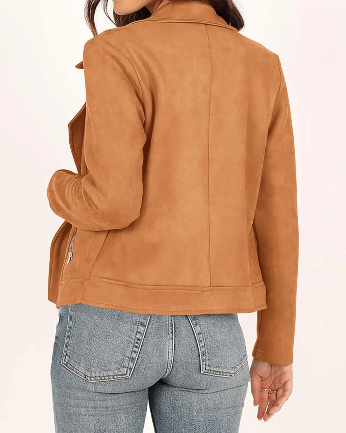 KIRUNDO Womens Faux Suede Jacket 2024 Fall Winter Clothes Casual Zipper Cropped Coat Bomber Biker Moto Jackets Outwear