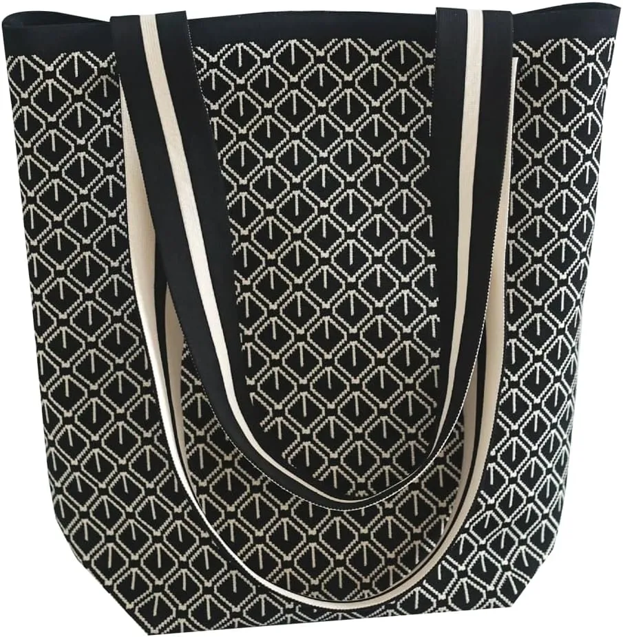 Knit Tote Bag for Women Fashion Striped Crochet Hobo Bags Bucket Purse Slouchy Shoulder Bag Top Handle Handbag