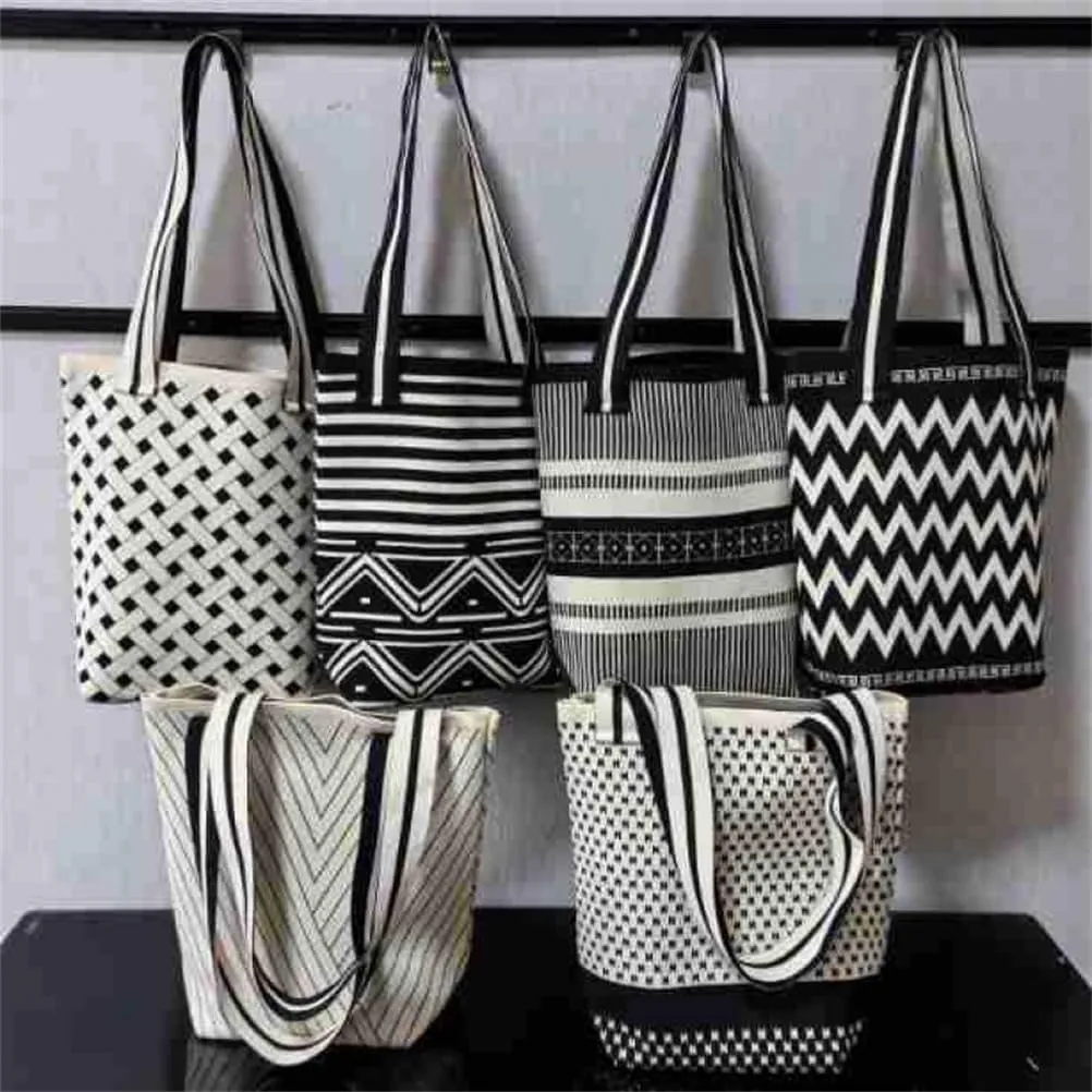 Knit Tote Bag for Women Fashion Striped Crochet Hobo Bags Bucket Purse Slouchy Shoulder Bag Top Handle Handbag
