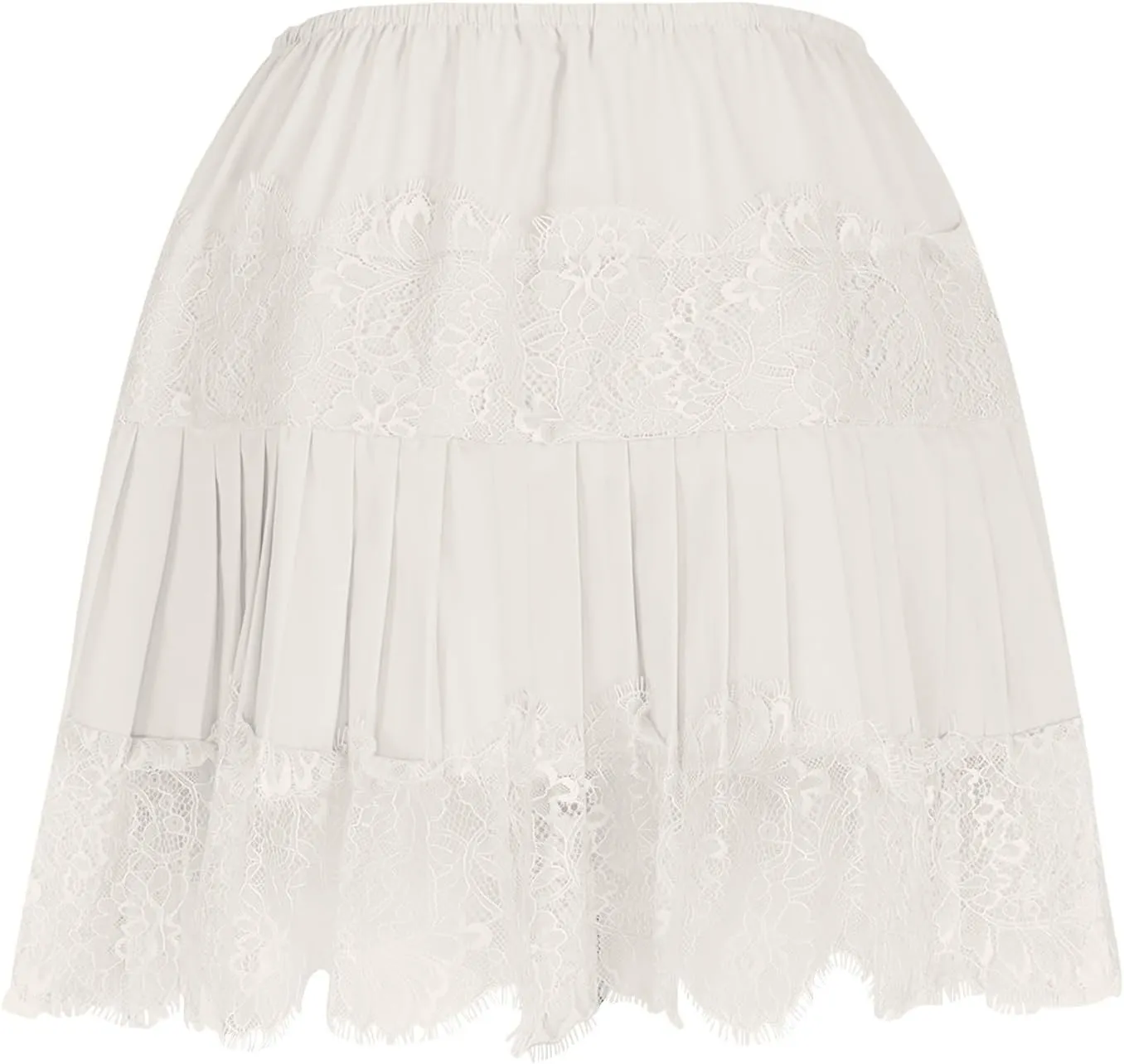Lace Mini Skirt for Women Summer Lace Trim Flowy Elastic Waist Layered Pleat Skirts Solid Flowy Irregular Hem Skort