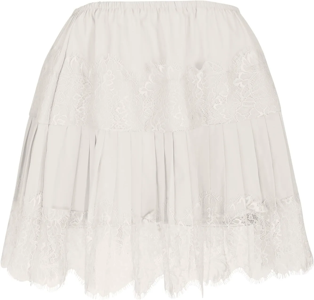 Lace Mini Skirt for Women Summer Lace Trim Flowy Elastic Waist Layered Pleat Skirts Solid Flowy Irregular Hem Skort