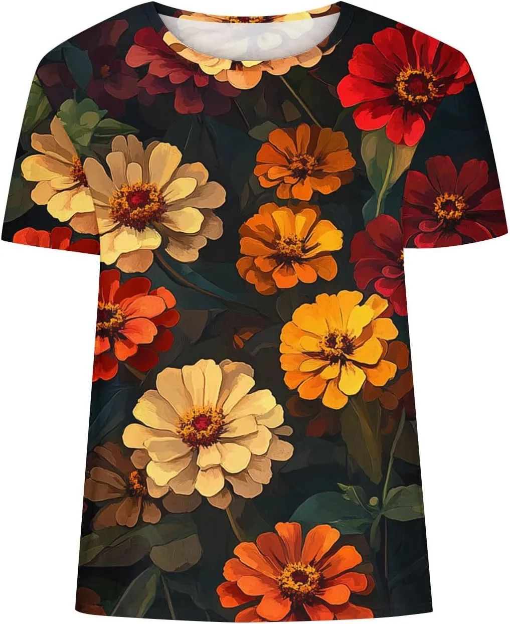 Ladies' Floral Printed Crewneck T-Shirt - 2025 Summer Boho Top with Short Sleeves & Casual Style