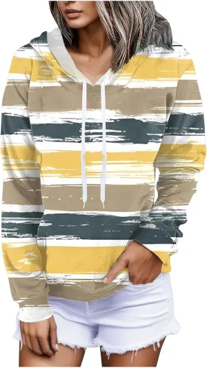 Ladies Long Sleeve Hoodies Daily Crewneck Dressy Sweatshirts Drawstring Casual Drawstring Pullover 2025 With Pockets